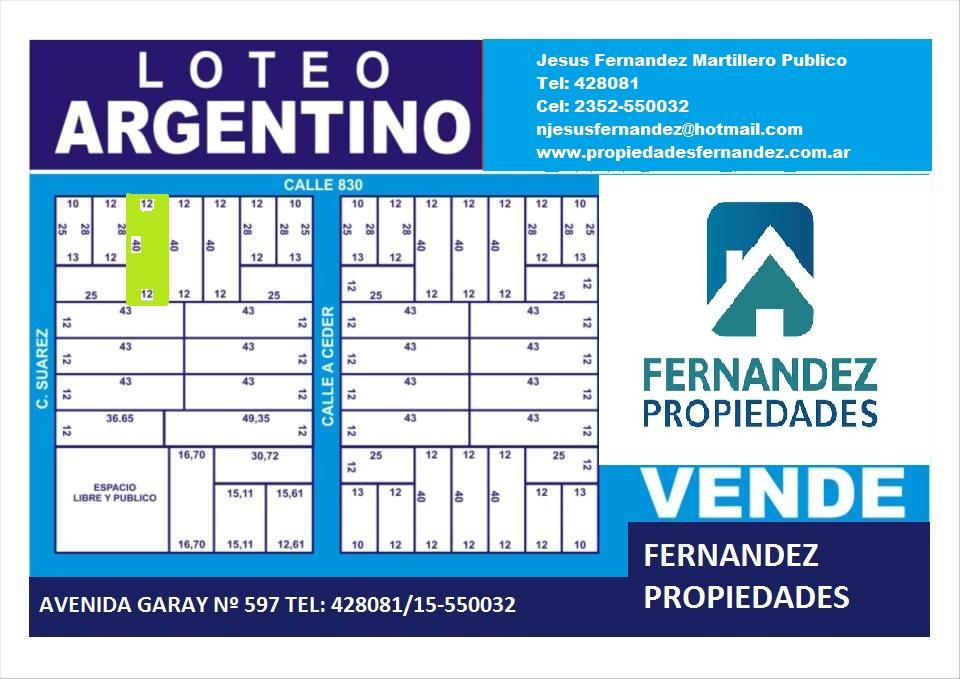 EN VENTA LOTE DE 12 X 40. ZONA EN CRECIMIENTO.- CHACABUCO. COD. 164