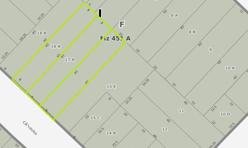 EN VENTA IMPORTANTE 3 TERRENOS DE 8 mts x 43 mts. SOBRE CALLE CÓRDOBA. - CHACABUCO. COD. 44