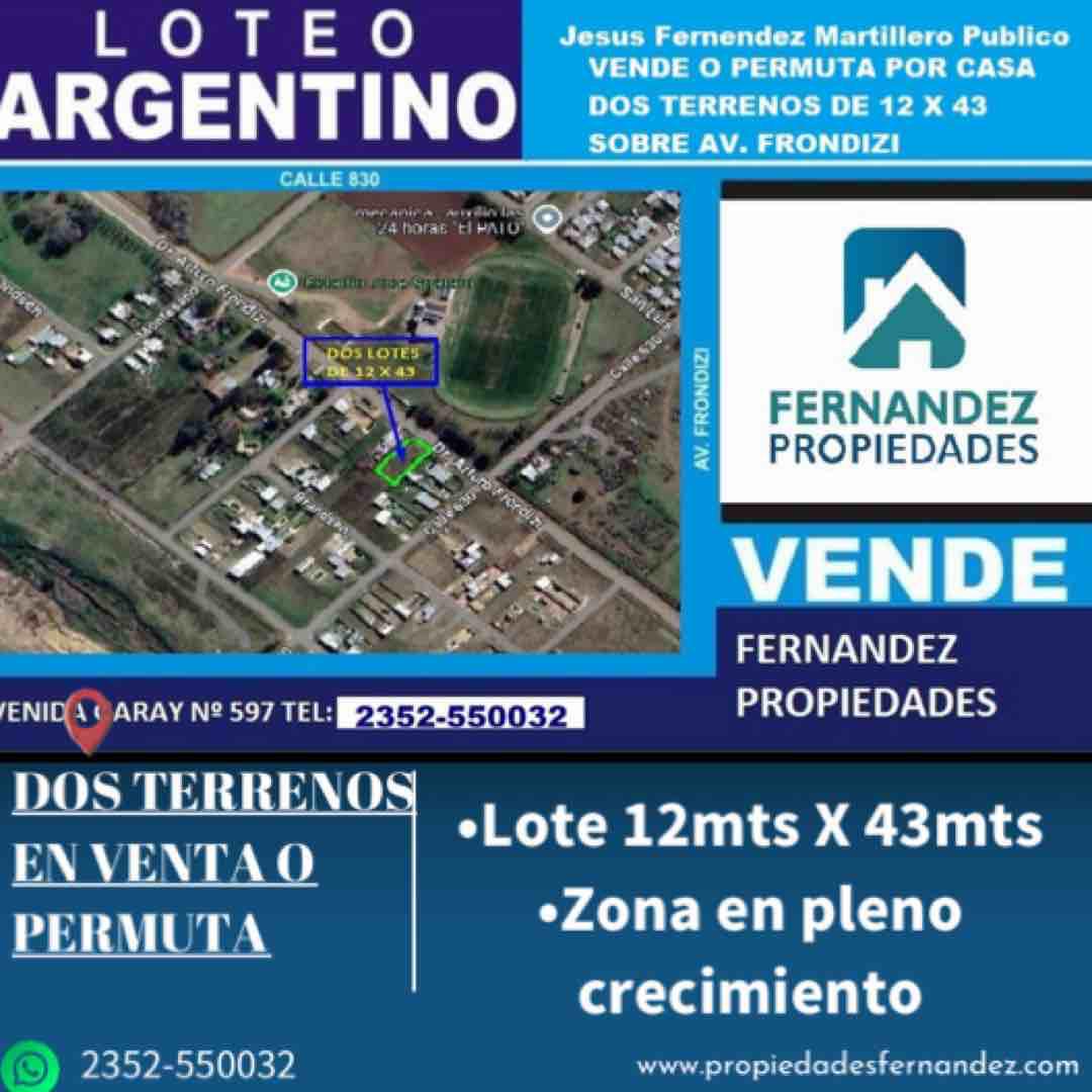 TERRENO 12 X 43 SOBRE AV. FRONDIZI EN VENTA. ZONA EN PLENO CRECIMIENTO.- CHACABUCO. COD. 112
