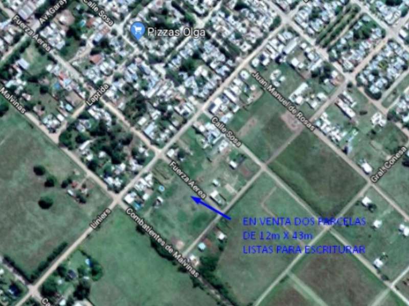EN VENTA DOS LOTES DE 12m X 43m. CALLE F.UERZA AÉREA.- CHACABUCO. COD. 70