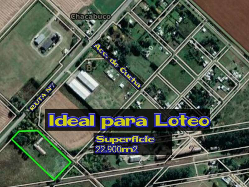 EN VENTA SOBRE RUTA N°7. 2,5 HECTÁREAS , A METROS DE LA ENTRADA DE CUCHA. CHACABUCO.- COD.155