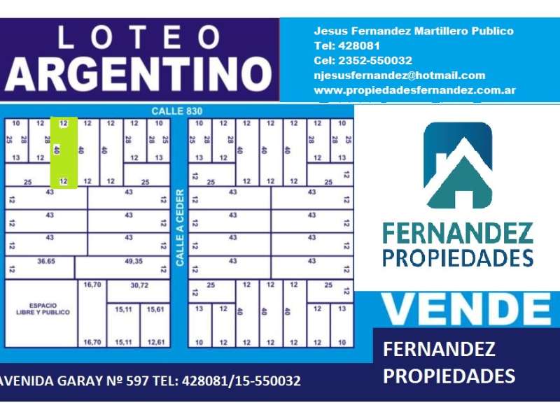 EN VENTA LOTE DE 12 X 40. ZONA EN CRECIMIENTO.- CHACABUCO. COD. 164