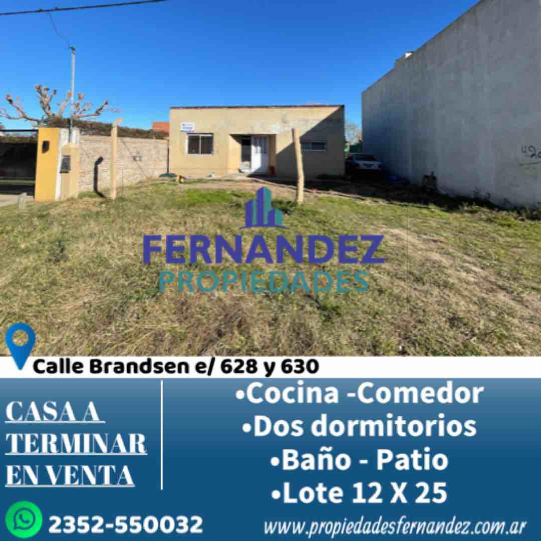 A CASA TERMINAR EN VENTA, CALLE BRANDSEN E/ 628 Y 630. CHACABUCO.- COD. 277