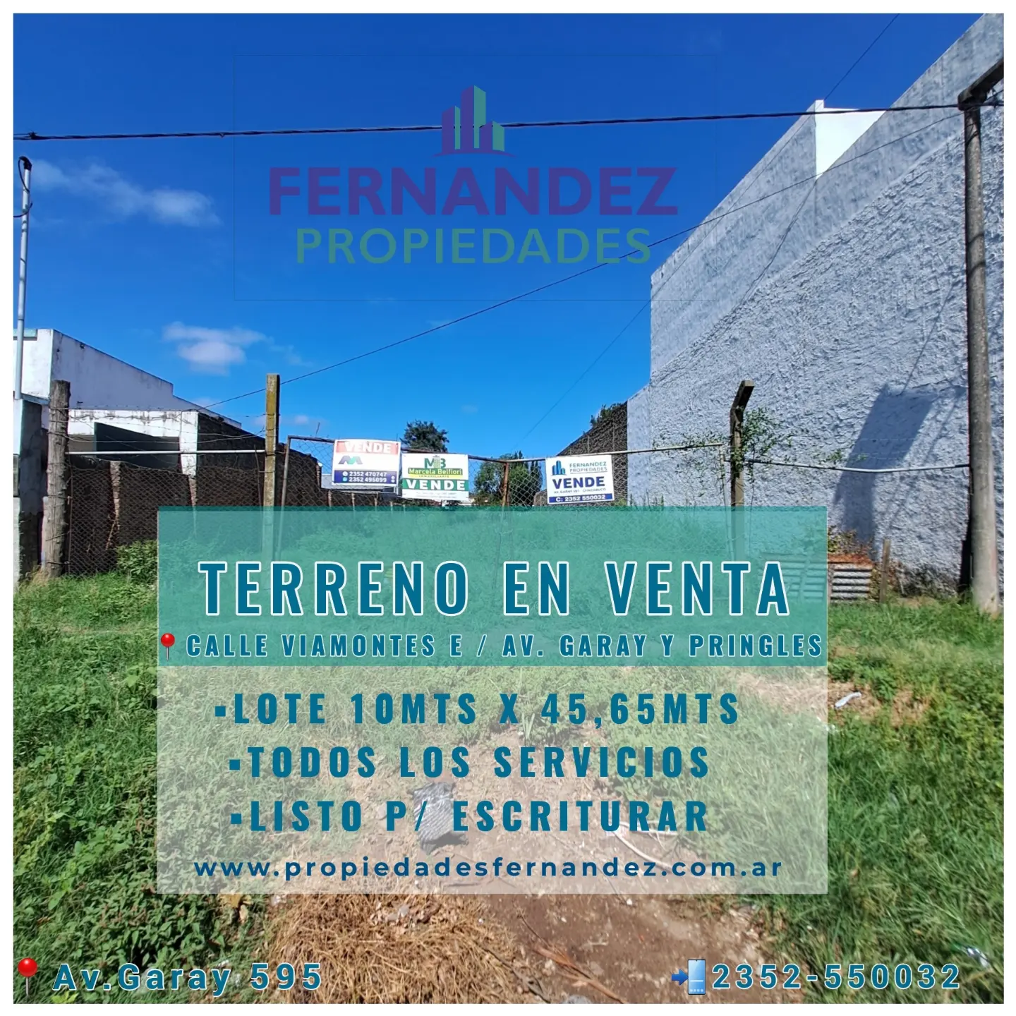 TERRENO EN VENTA, CALLE VIAMONTE E/ AV. GARAY Y PRINGLES. CHACABUCO.- COD. 259