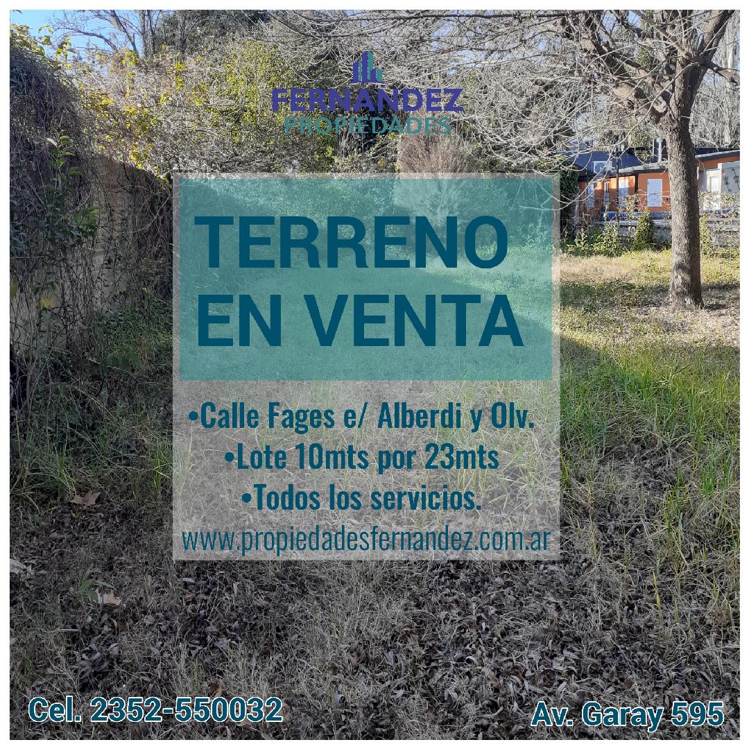 EN VENTA LOTE SOBRE CALLE FAGES CON ASFALTO Y GAS. CHACABUCO.- COD. 192
