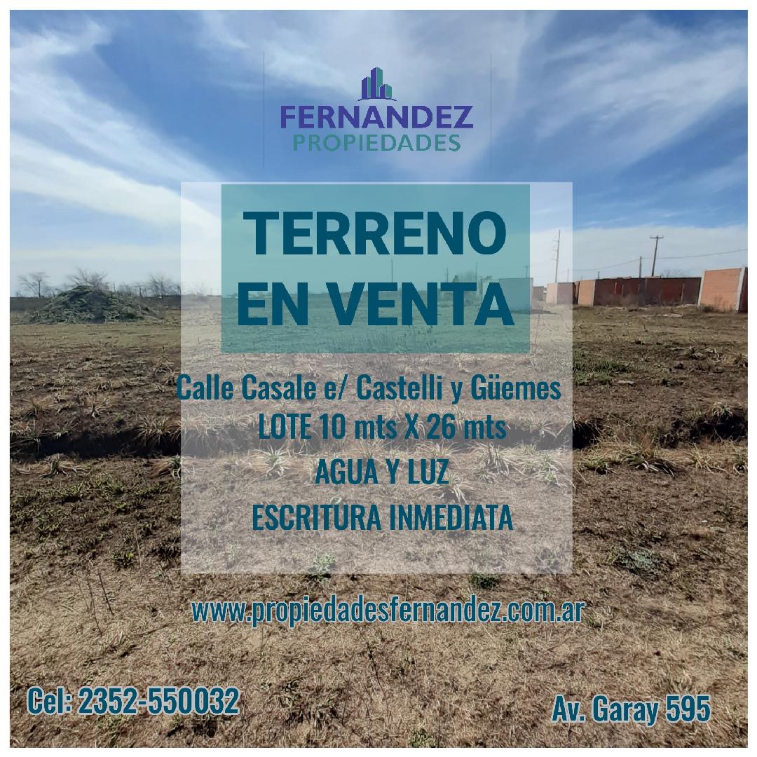 TERRENO EN VENTA, CALLE CASALES E/ CASTELLI Y GÜEMES. CHACABUCO.- COD. 196