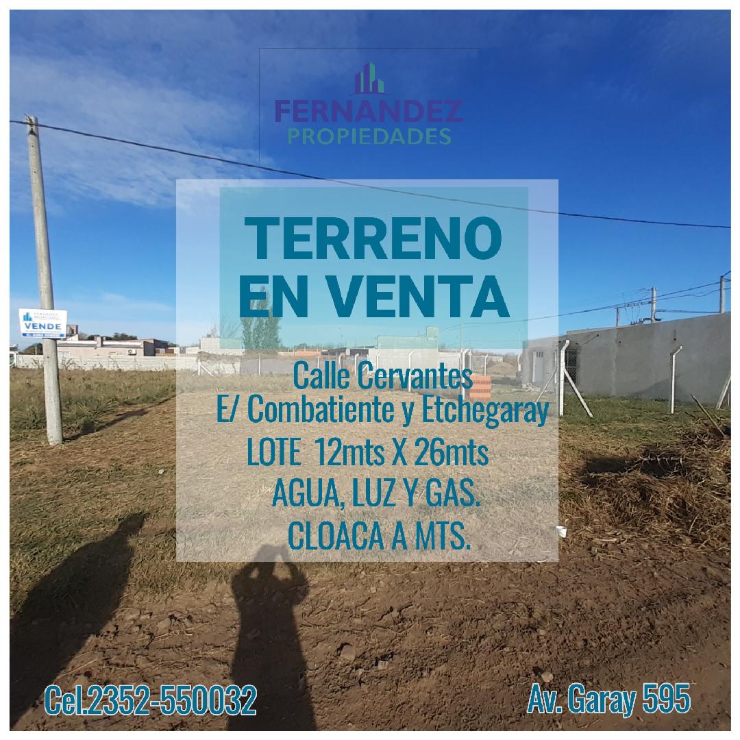 EN VENTA LOTE CON GAS SOBRE CALLE CERVANTES. CHACABUCO.- COD. 212
