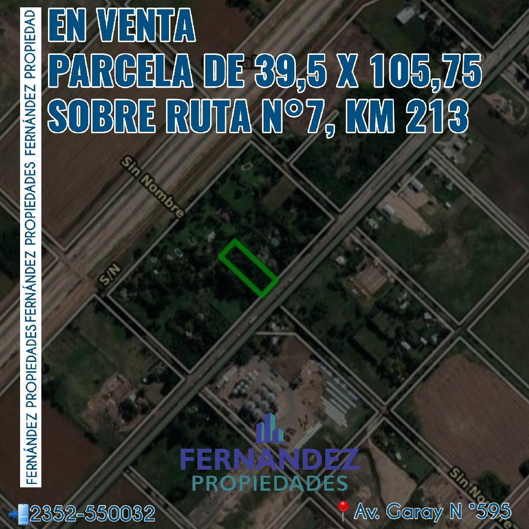 EN VENTA SOBRE RUTA N°7, PARCELA DE 39,5 POR 105,75. CHACABUCO.- COD. 229