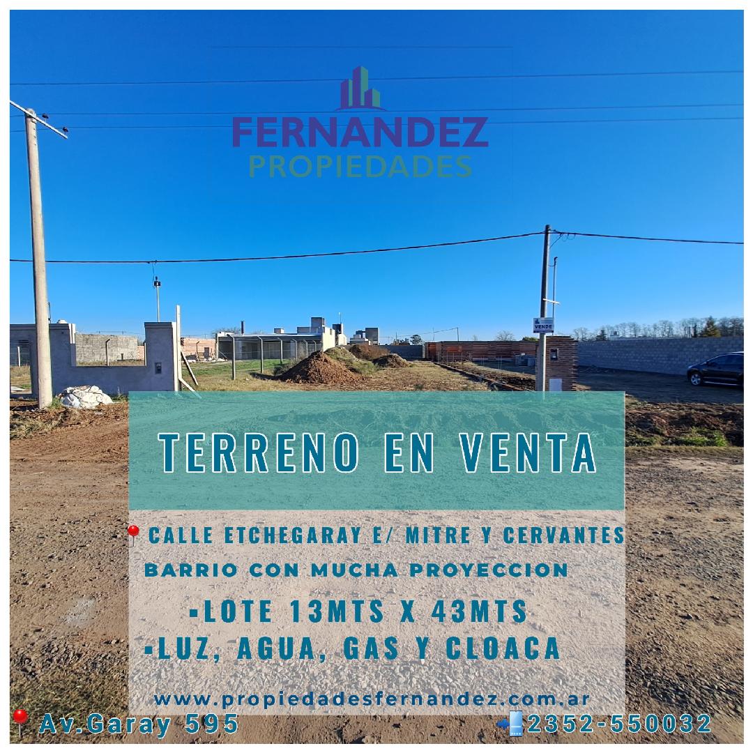 LOTE EN VENTA DE 13 mts X 43 mts,  CALLE ETCHEGARAY.- CHACABUCO. COD. 102
