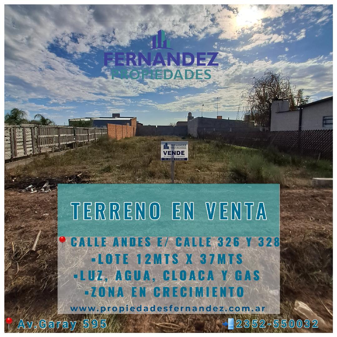 TERRENO CON GAS EN VENTA, CALLE ANDES E/ CALLE 326 Y 328. CHACABUCO.- COD.