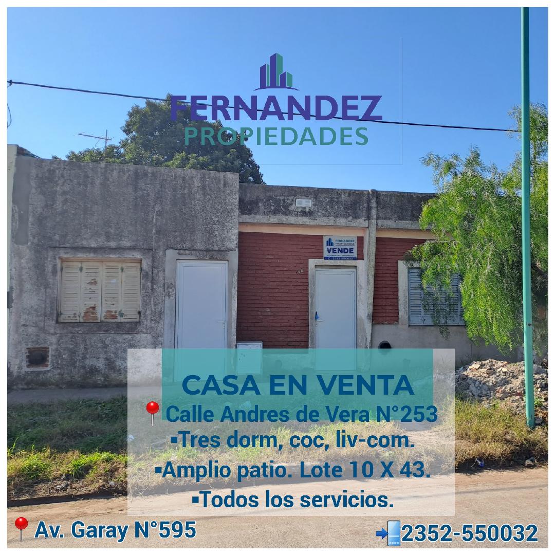 CASA EN VENTA, CALLE ANDRÉS DE VERA, A 1 CUADRA Y1/2 DE ACC. IRIGOYEN.- CHACABUCO. COD. 199