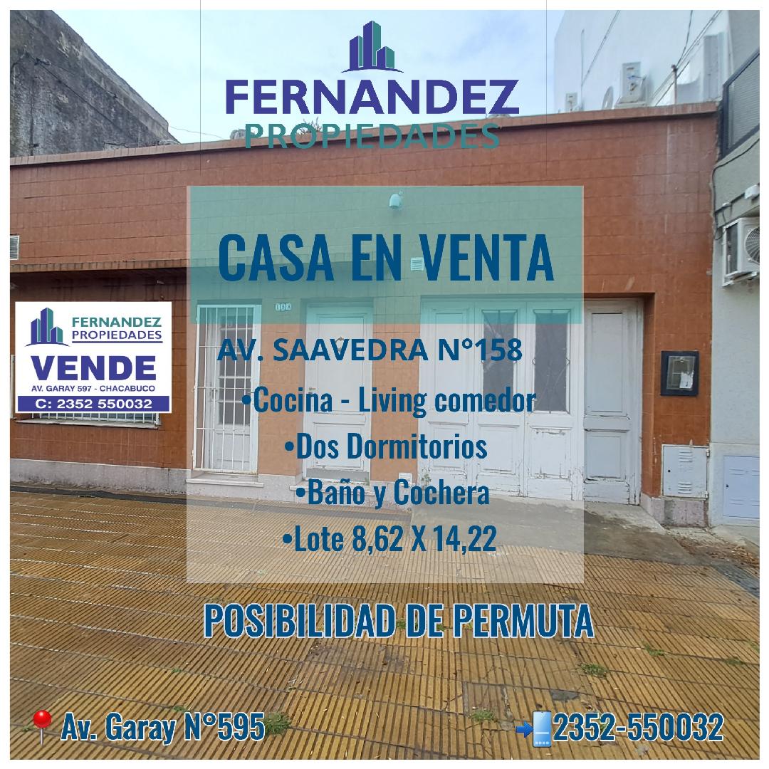 EN VENTA, CASA SOBRE AV. SAAVEDRA. A2 CUADRAS DE PLAZA PRINCIPAL. CHACABUCO.- COD. 249