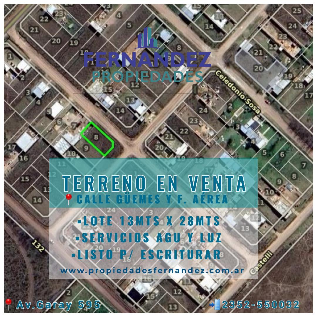 TERRENO EN VENTA, CALLE  GÜEMES Y FUERZA AEREA. CHACABUCO.- COD. 253