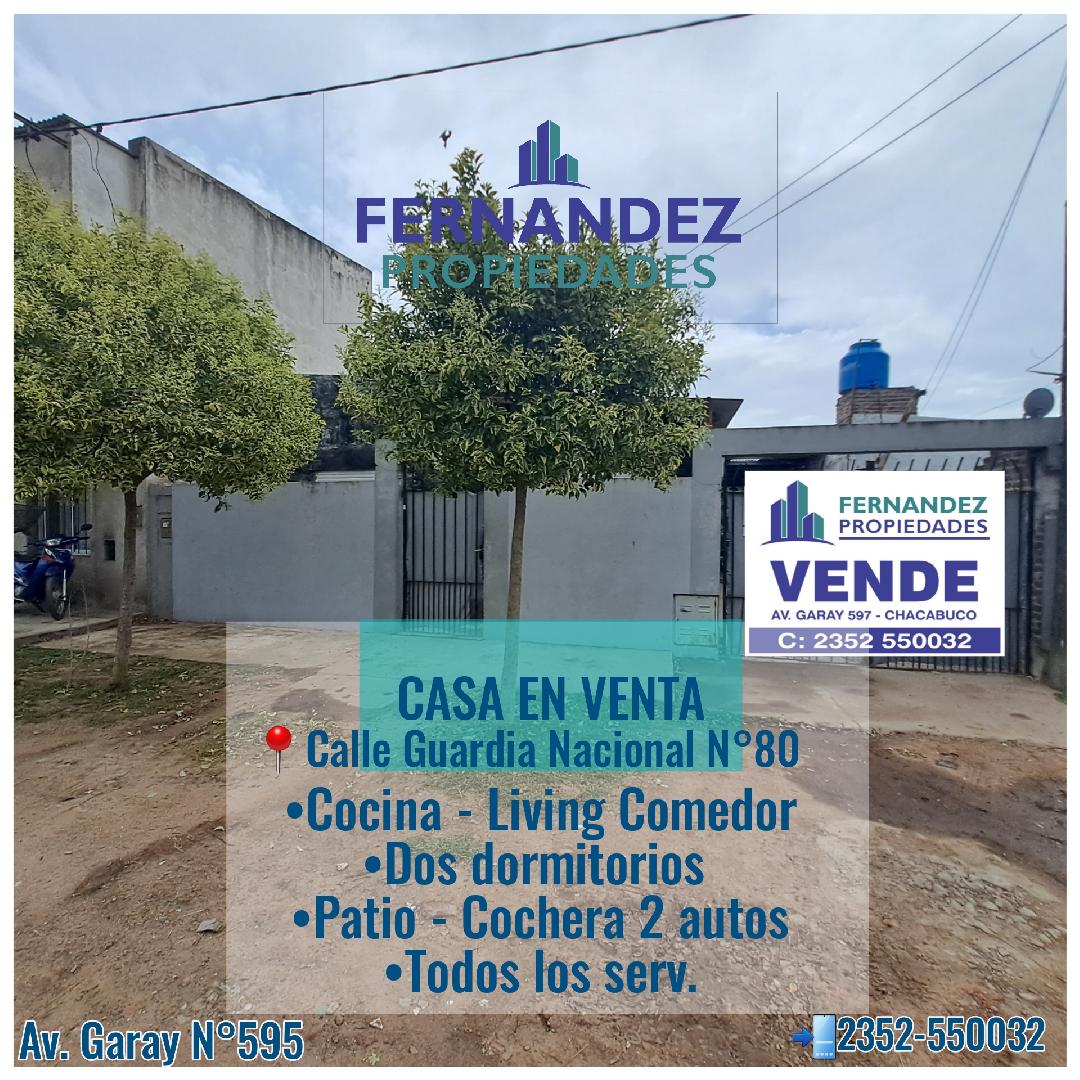 EN VENTA CASA 2 DORM. TODOS LOS SERVICIOS. CALLE GUARDIA NACIONAL. CHACABUCO.- COD. 202