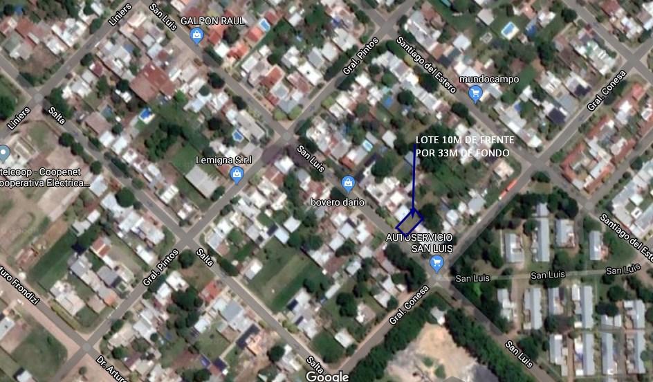  EN VENTA LOTE 10 mts POR 33 mtS SOBRE CALLE SAN LUIS. TODO LOS SERVICIOS.- CHACABUCO. COD. 131.