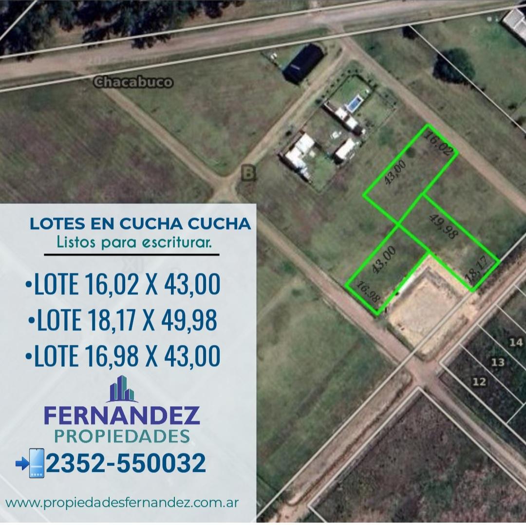 EN VENTA 3 LOTES EN CUCHA CUCHA. CHACABUCO.- COD. 228